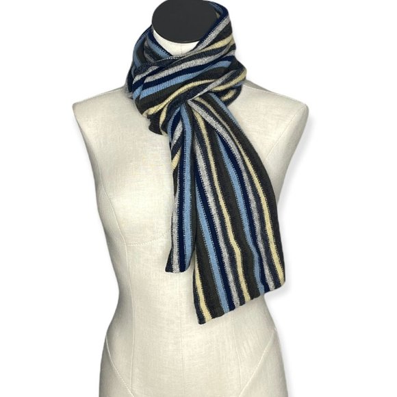 𝅺100% Lambswool Striped Scarf Yellow Green Blue White Gap - Picture 5 of 5